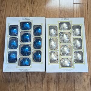 Vintage Noelle American Made Blue Silver Glass Christmas Tree Decor Ornaments